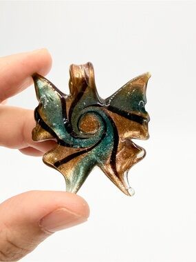 Vintage Murano Style Glass Pendant Swirl Gold Green Abstract